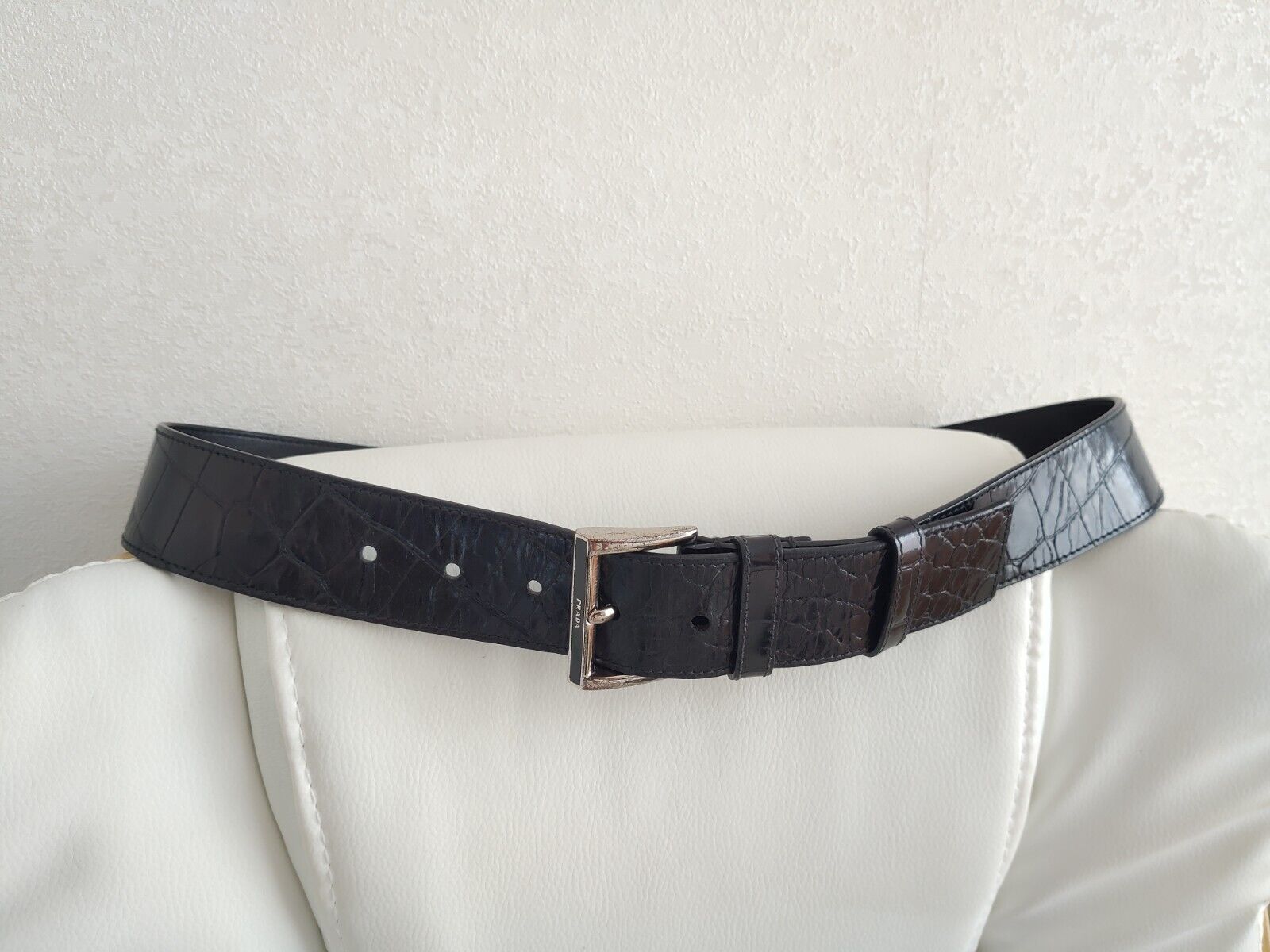 PRADA Black Patent Leather Croc Embossed Belt Mens Womens PRADA Black Patent Leather Croc Embossed Belt Mens Womens