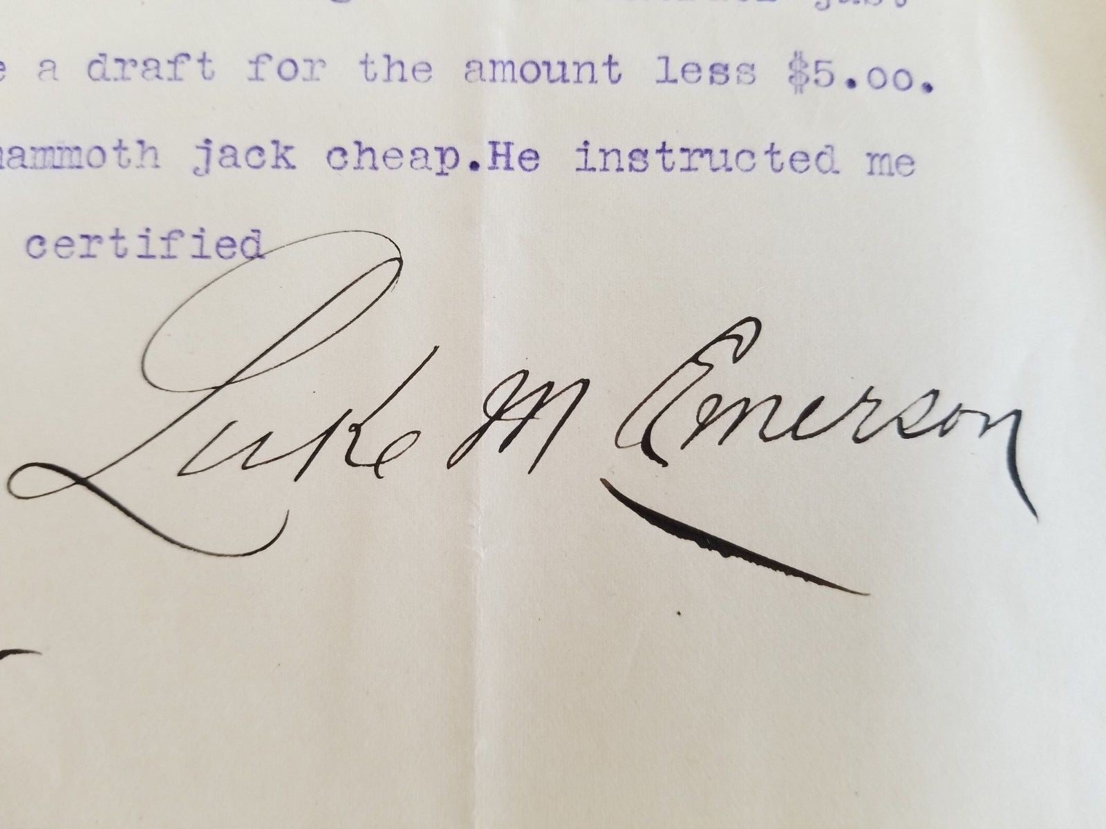 Pike Co. Jack Farm - Letter - Luke M. Emerson- 1905 - Bowling Green, Missouri