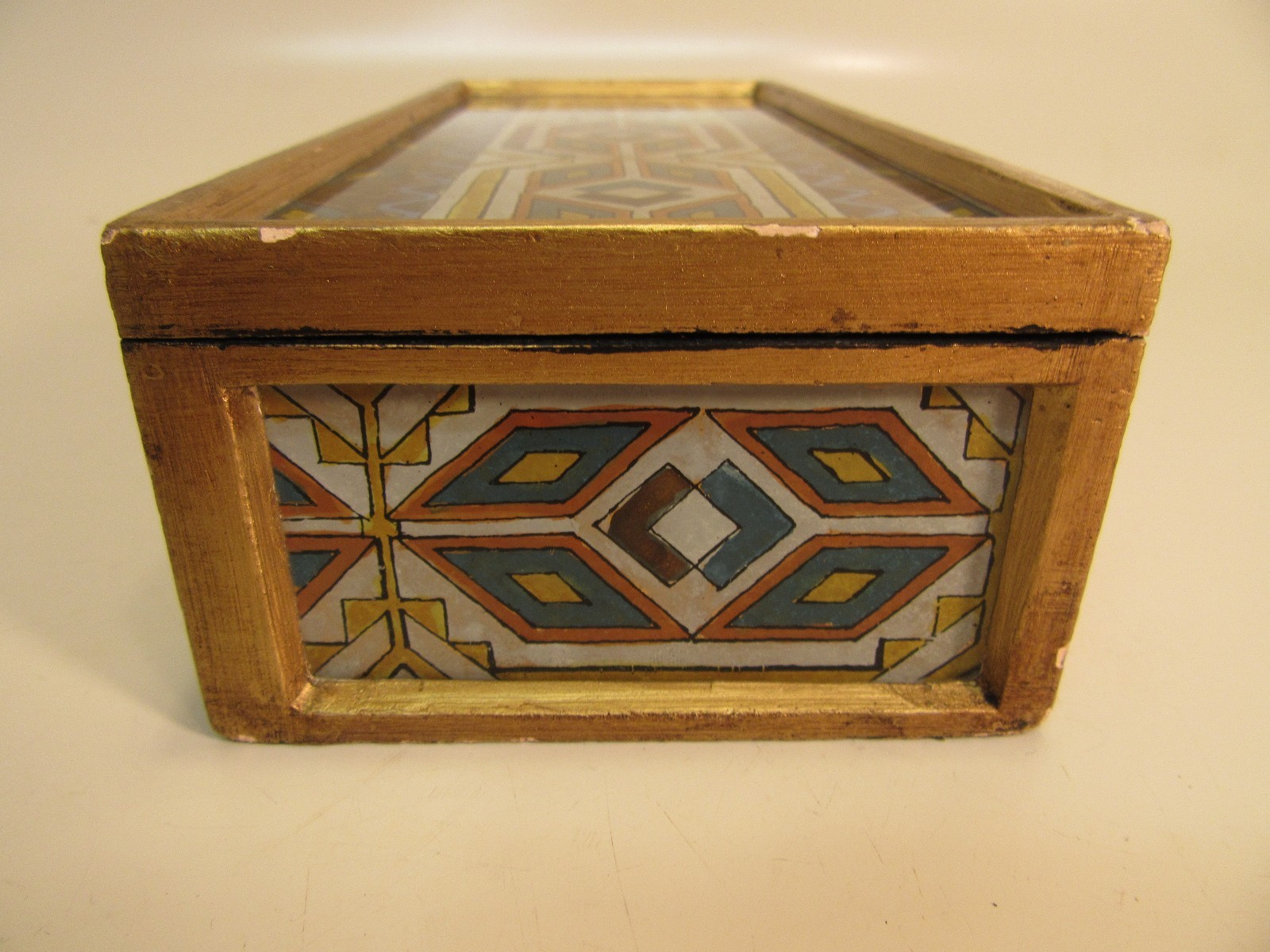 Vintage Wood Box With Glass  over drawing design  9'' by 4'' by 2 1/2'' tall