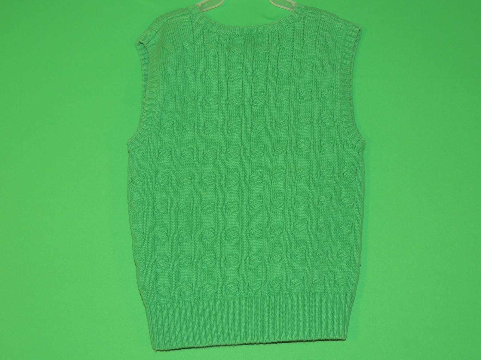 Polo Ralph Lauren Boys Youth Size 5 Green Cable Knit V Neck Sleeveless Vest