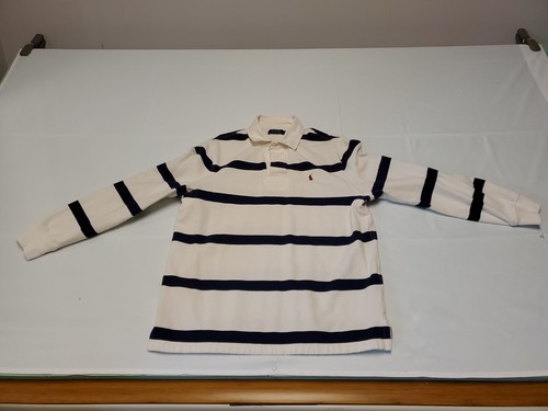 Vintage Polo Ralph Lauren Striped Rugby Shirt Sz Lg Wht/Blue