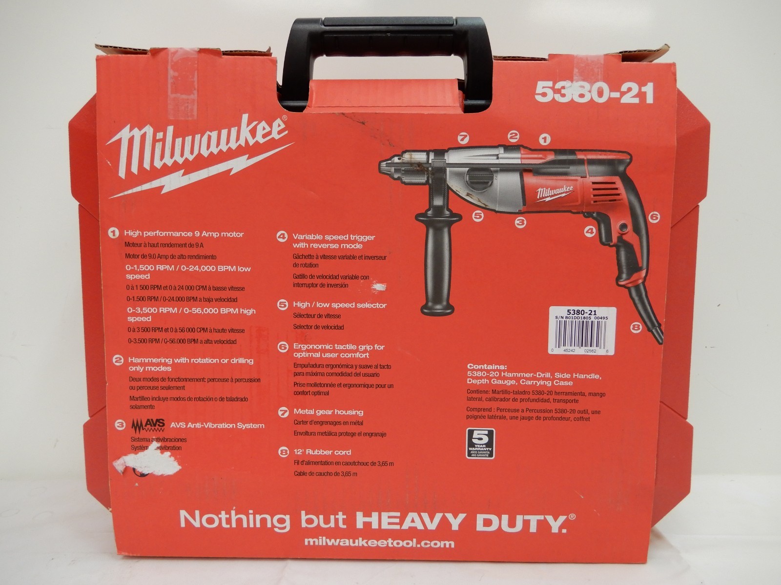 Milwaukee 5380-21 1/2-Inch 9-AMP Heavy Duty Hammer Drill