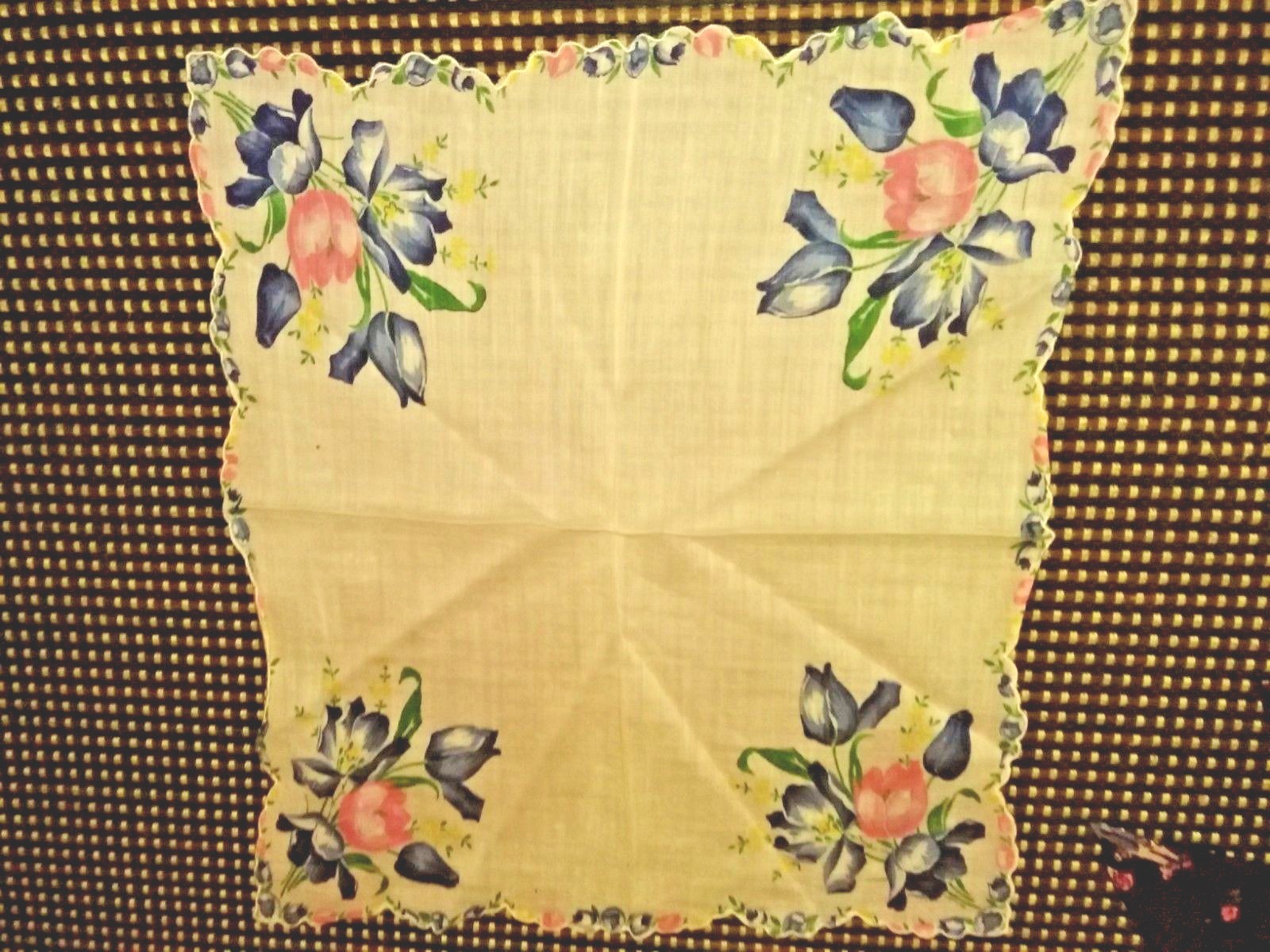 VINTAGE Hankies Lot of 5 Flowers Jeweled Eye Dog Portrait