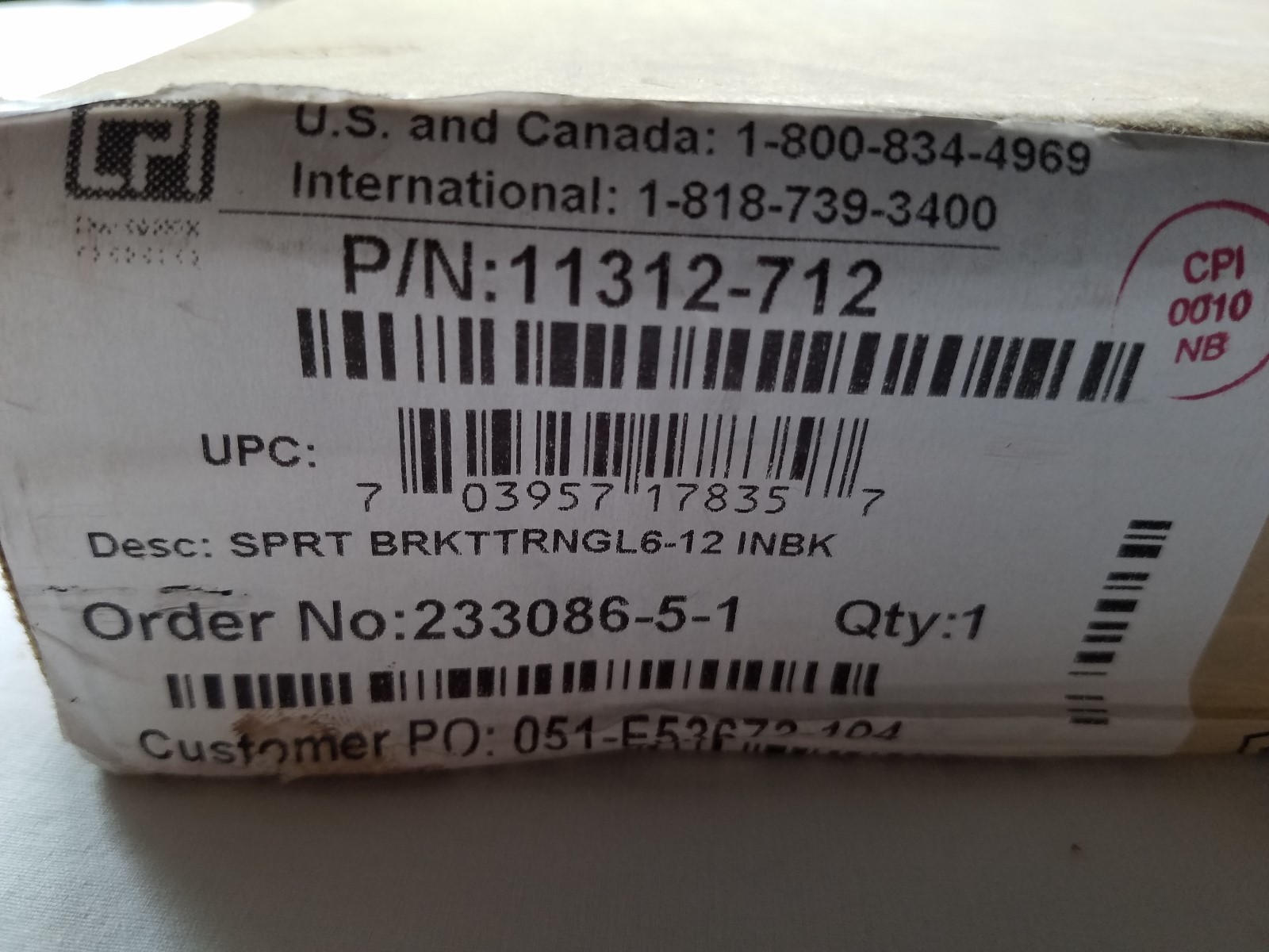 11312-712 Chatsworth Triangular Support Bracket Aluminum Width 6