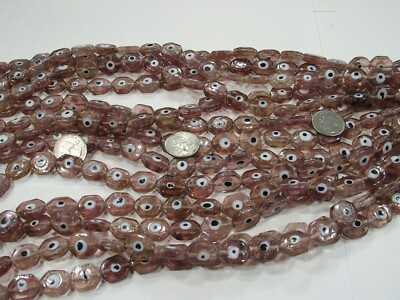 10 Strands 15'' Light Purple Evil Eye India Handmade Glass Beads Lot (FRT-54)  