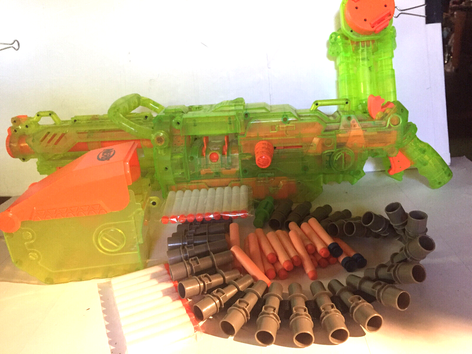 Nerf Vulcan EBF-25 Sonic Green Complete V25-1G. Rare Tripod Ammo