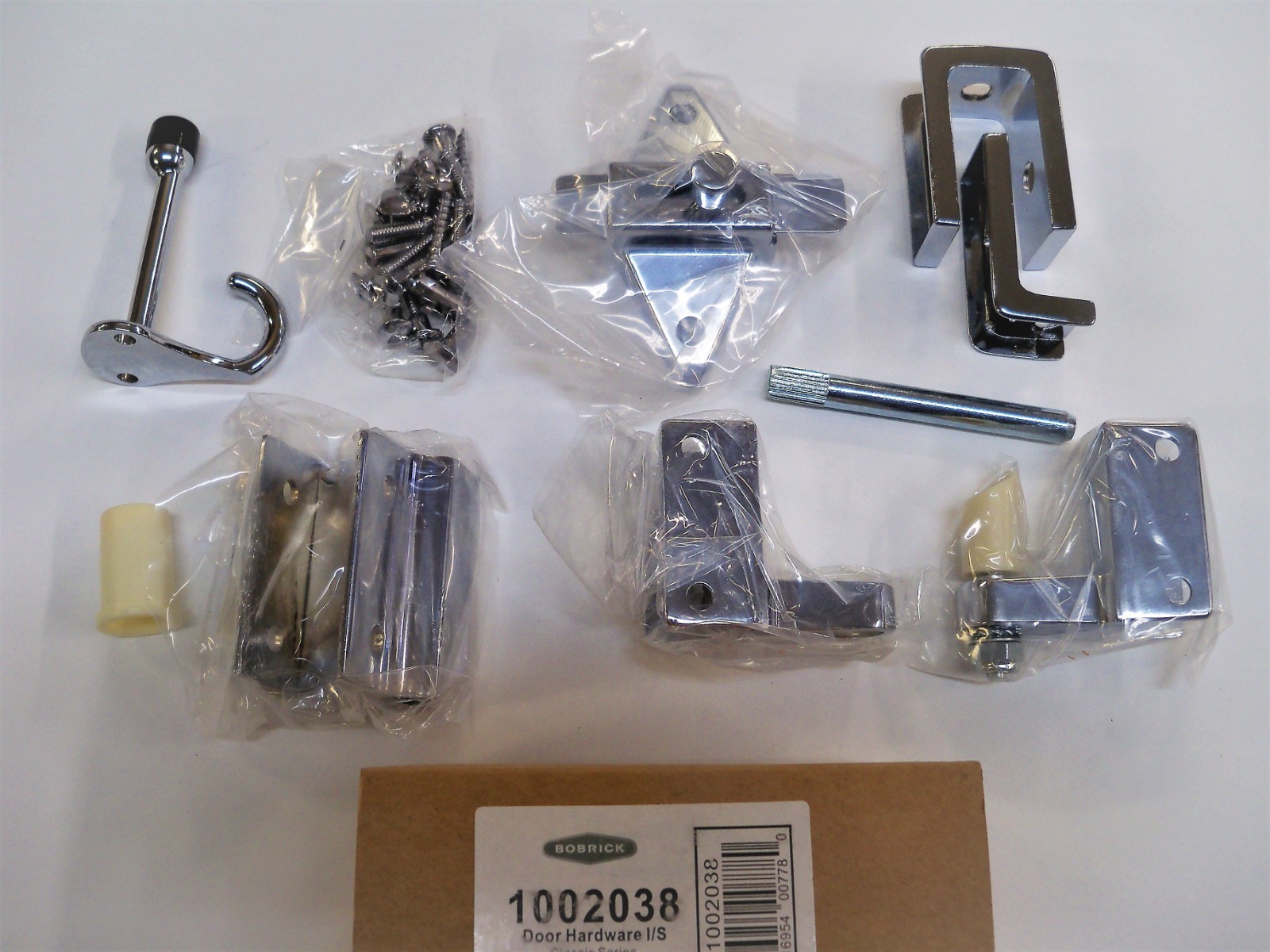 BOBRICK 1002038 Bathroom Door Hardware Kit I/S Polished Chrome Finish Lot of 4