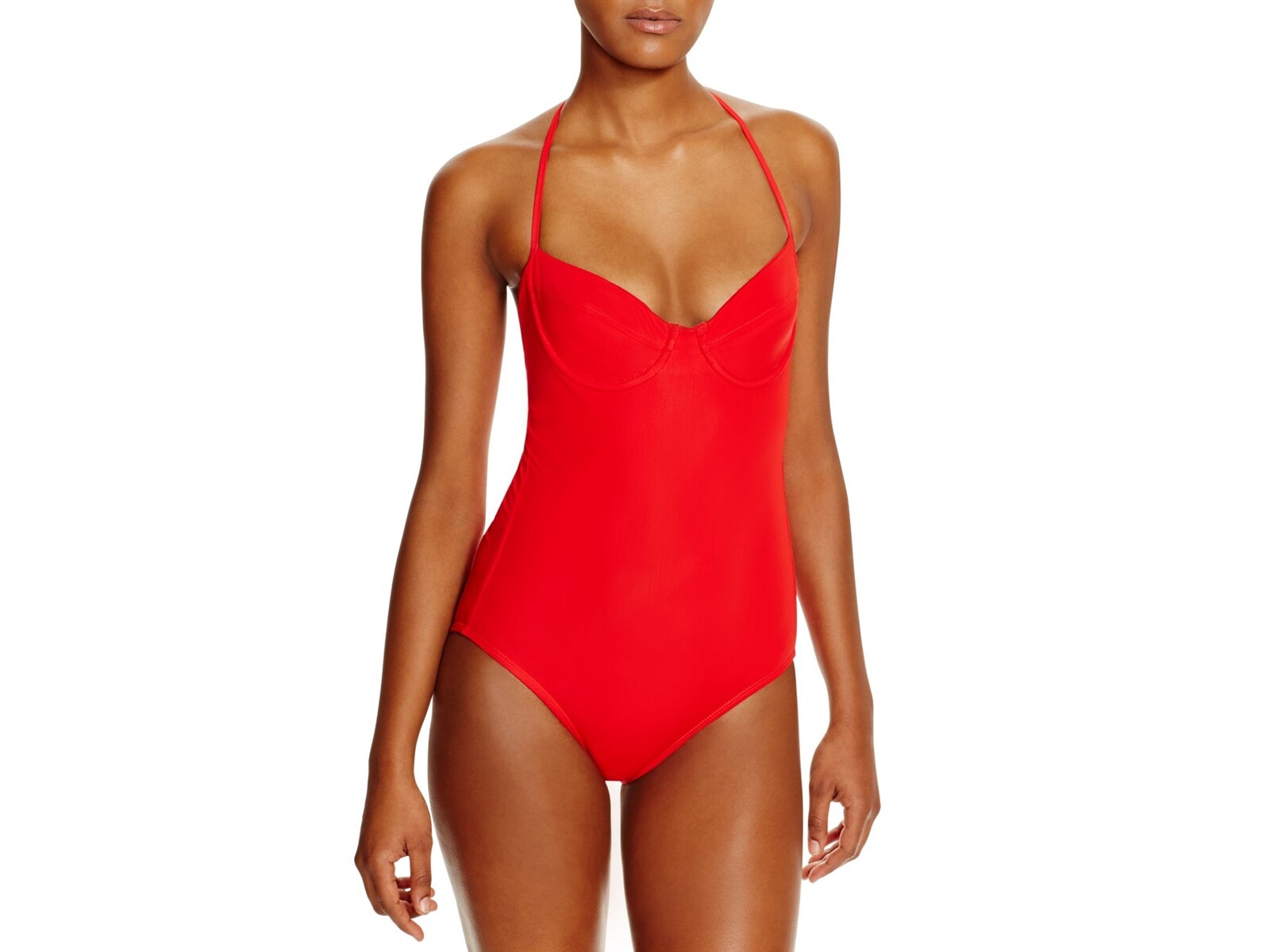 Shoshanna Lattice Back Underwire Red One Piece Halter Straps Swimsuit Size 4