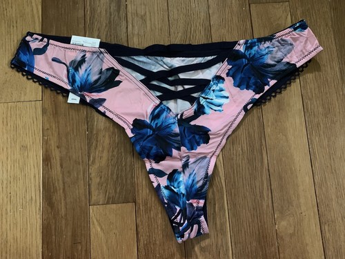 Plus Size 14/16 Lane Bryant Cacique Strappy Cage Back Tanga Lace Pink Navy Blue