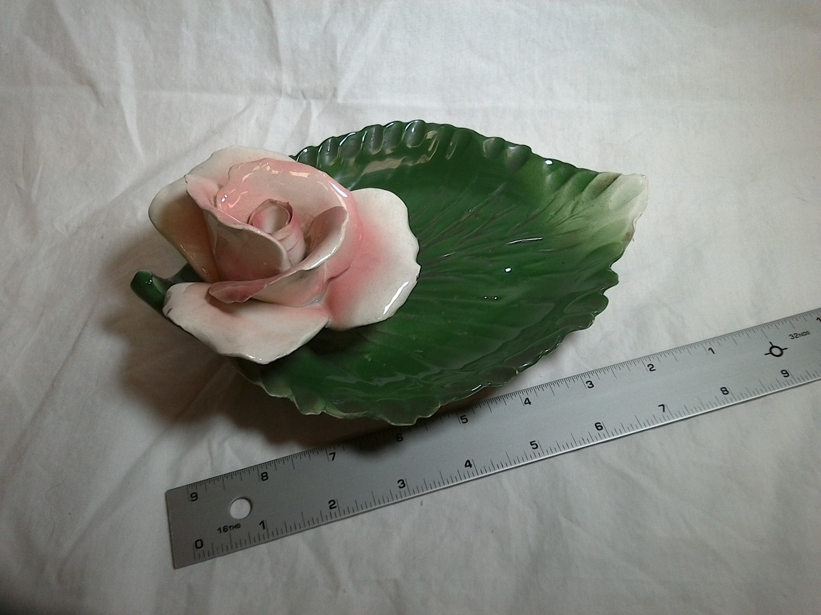 Nuova Capodimonte Porcelain Rose 8 Inch long Dish Stunning! Italy - Make Offer