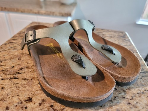Birkenstock green Silver Leather Sandal Size 39 Regular | eBay
