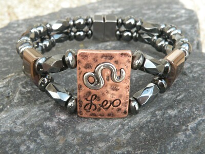 Leo Magnetic Hematite Bracelet Anklet 2 Row Zodiac JULY 23-AUG 22