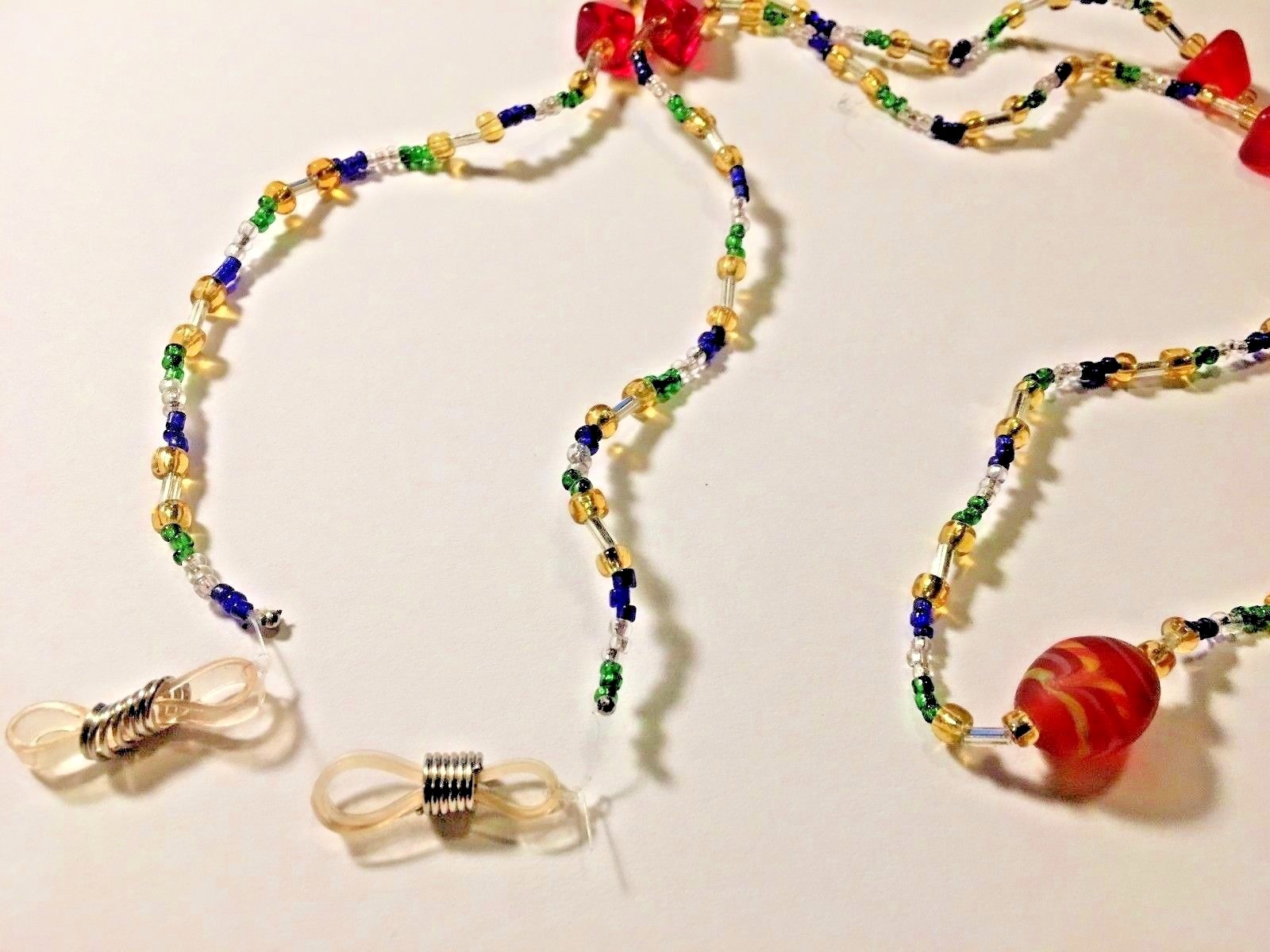 VENETIAN MURANO GLASS red multi Eyeglass Sunglass Holder Necklace 32