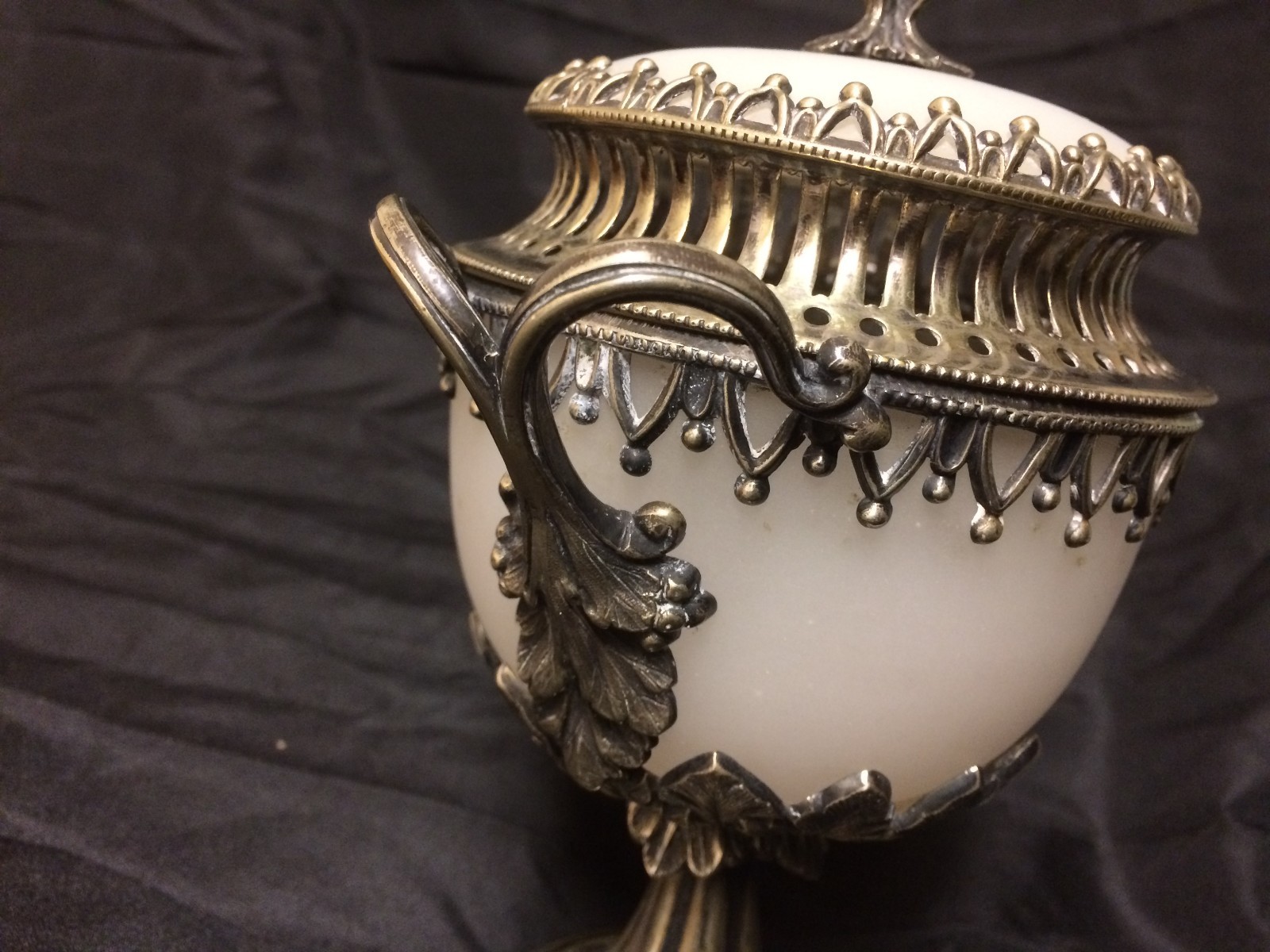 Antique French Opaline glass Silver Bronze Mounts Covered Compote Circa 1840