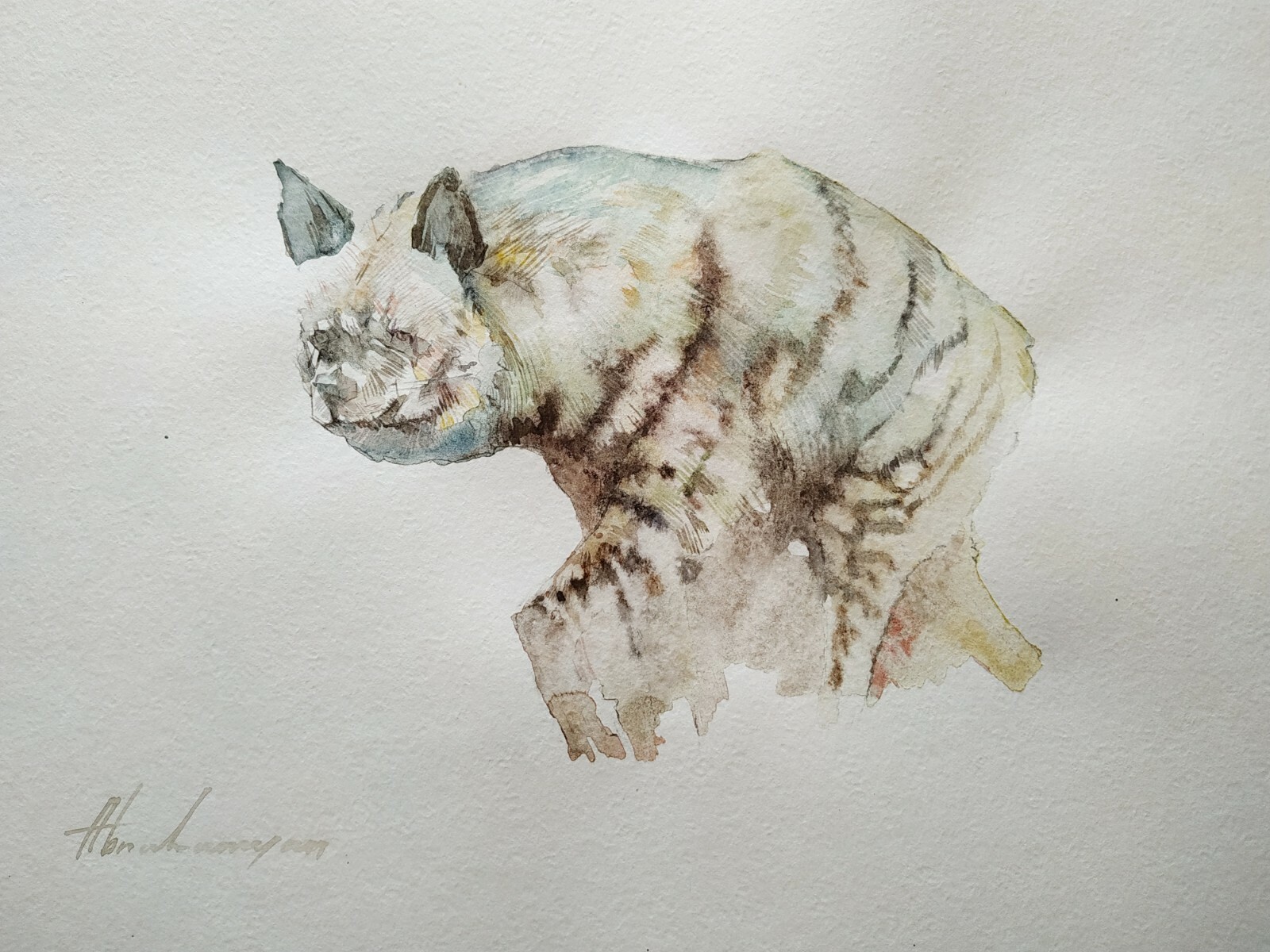 Hyena, Animal, Watercolor artwork, Handmade, Original painting on paper,signed
