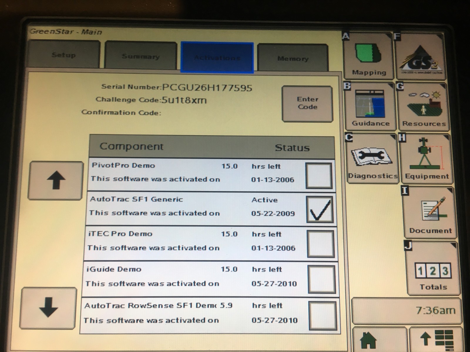 John Deere Starfire Greenstar GS2 2600 GPS Display SF1 Activation