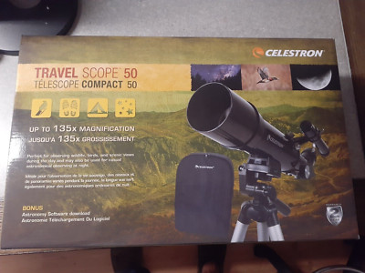 Celestron Compact Travel Scope 50mm f/7.2 AZ Refractor Telescope Kit Up To 135X!