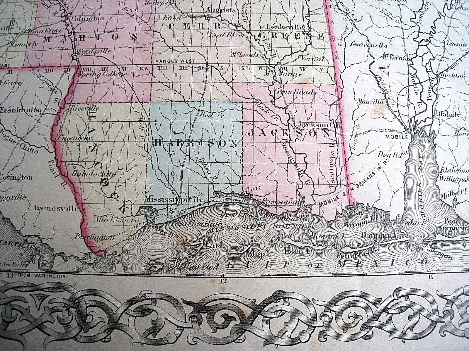 Map....1855 Mississippi....Antebellum....from Colton Atlas...Original...18 X 16