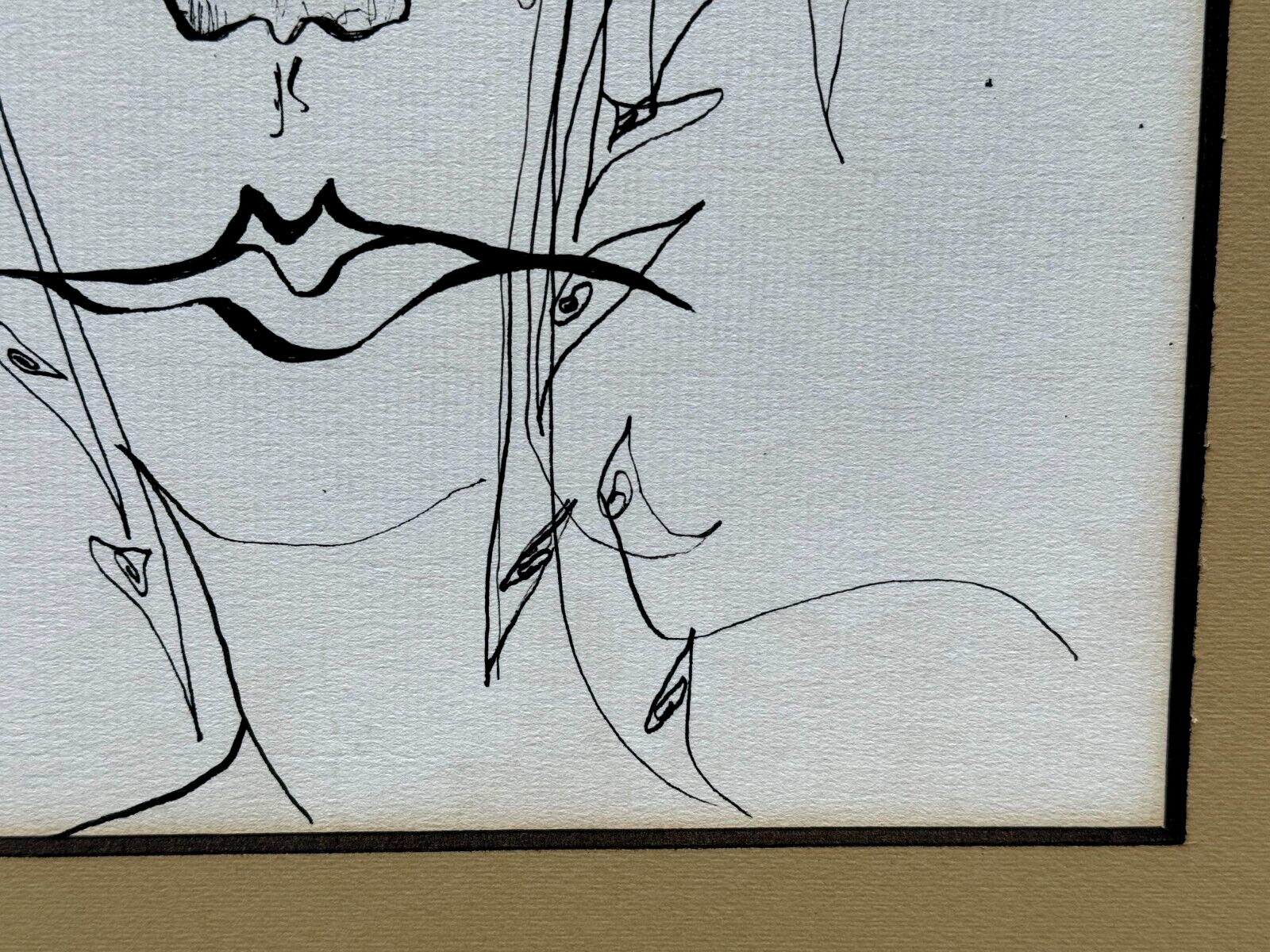 Kravitz Signed Surreal Woman in Floral Hat Abstract Face Painting Sketch Drawing