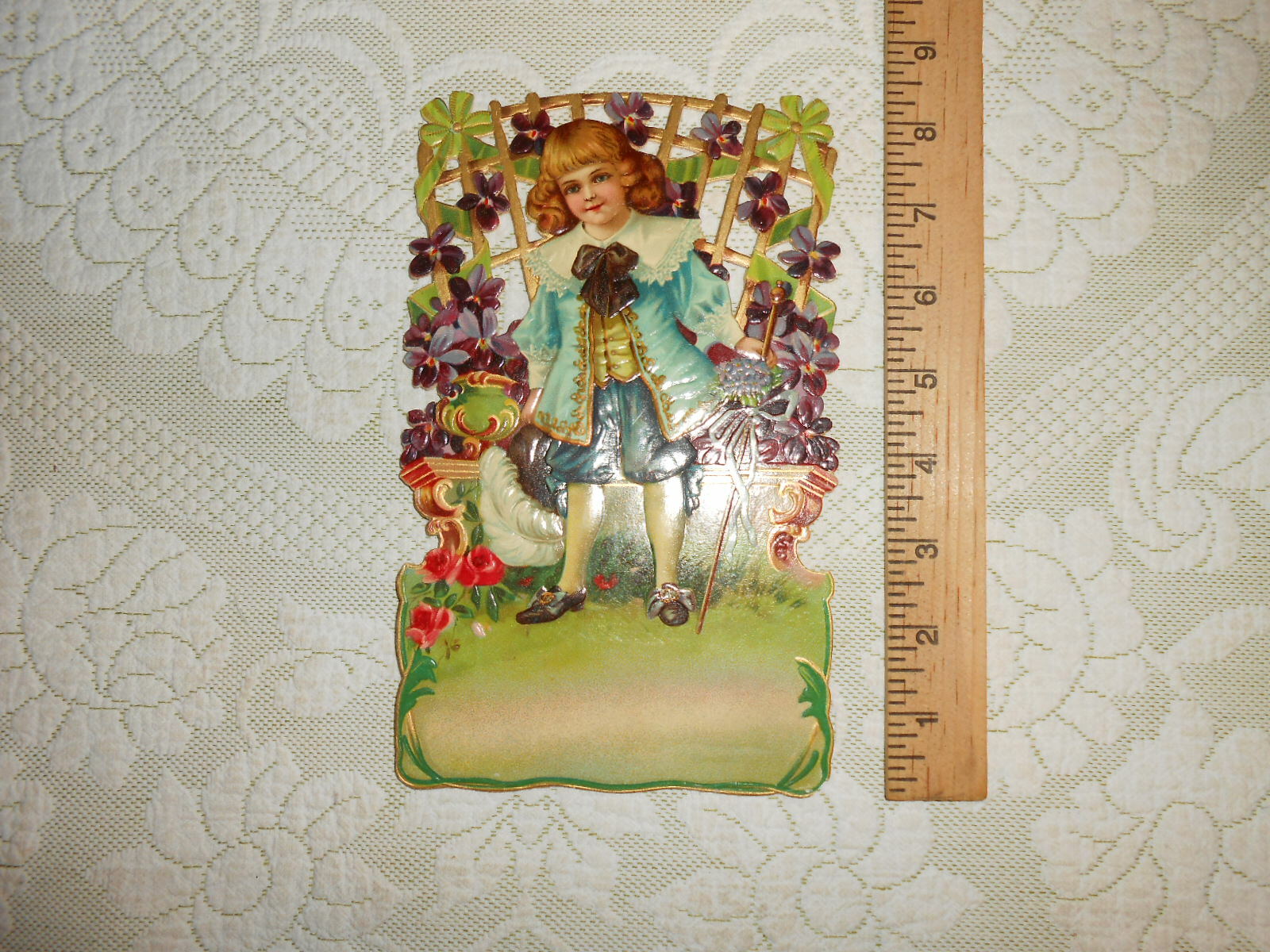 Large 1900 Antique Victorian Die-Cut Sign Little Boy NOS