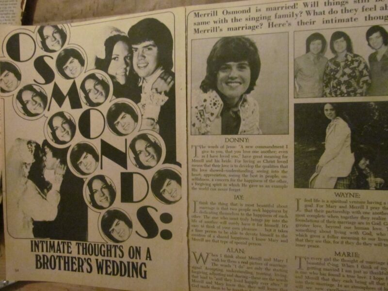 Merrill Osmond, Two Page Vintage Clipping, Osmonds Brothers
