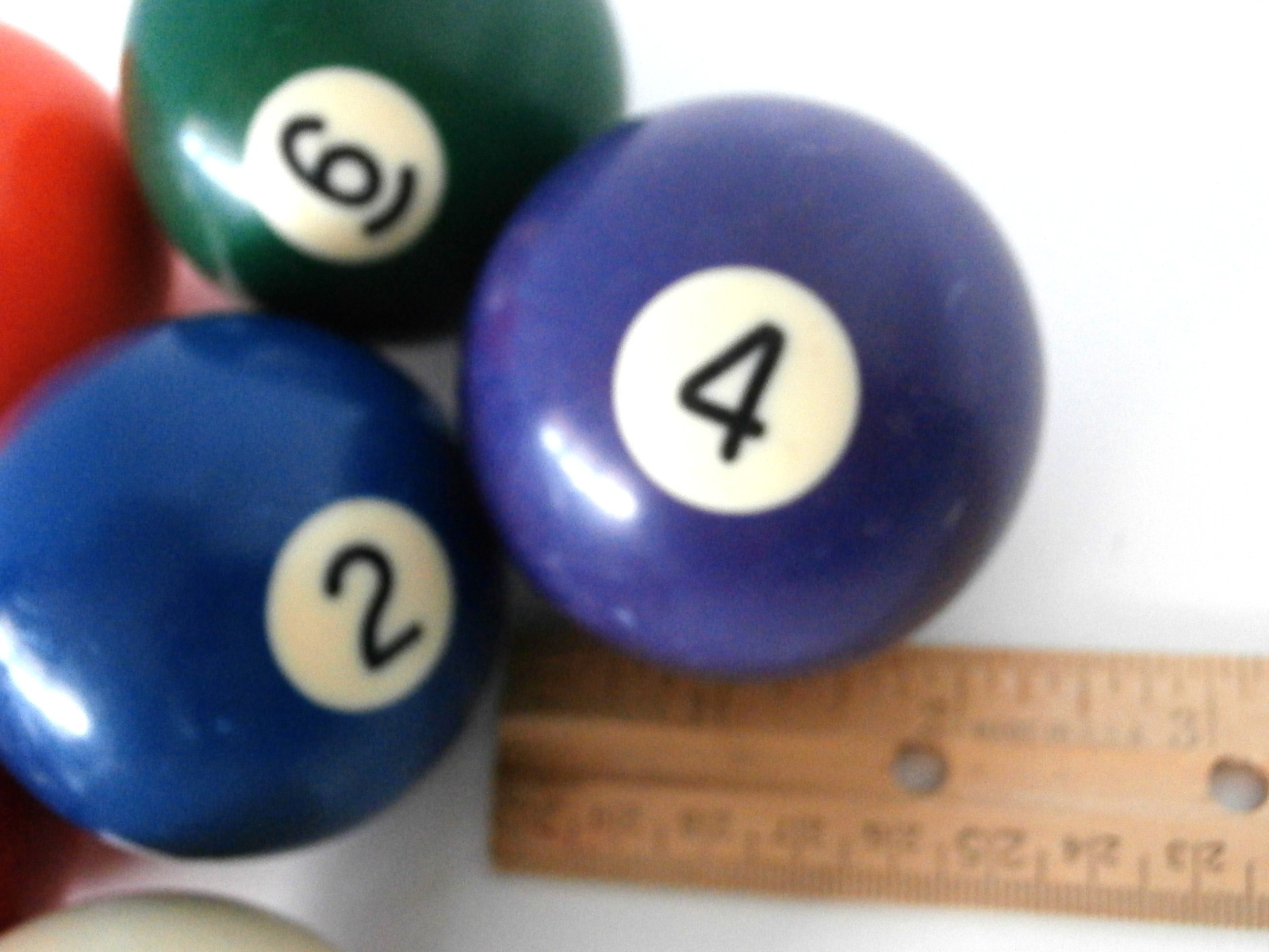 Billiard Balls Lot of Six Vintage Pool Balls; 1 Cue Ball & 5 Colored Balls