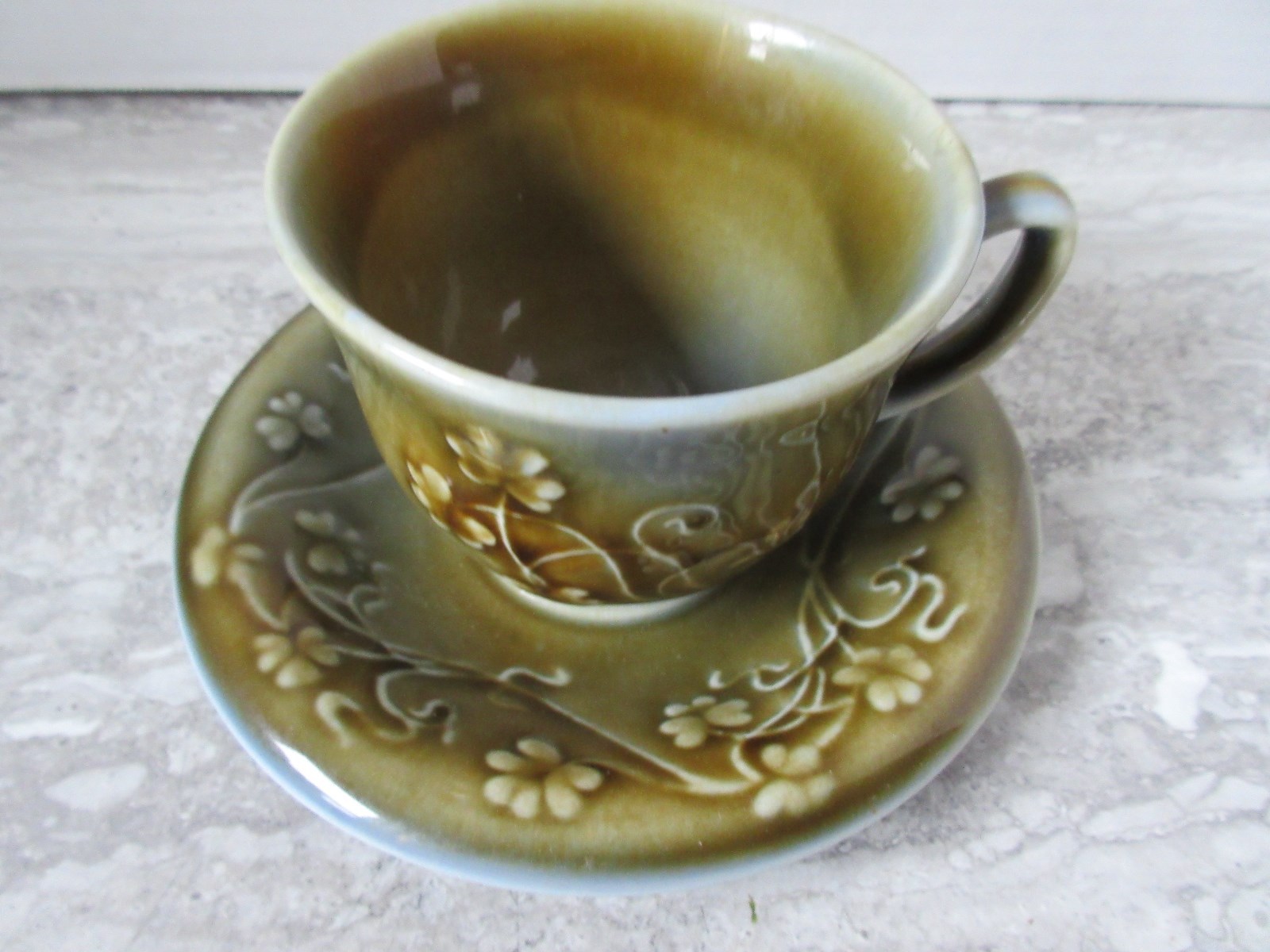 Old Vintage Wade Porcelain Green Shamrock Cup & Saucer Ireland