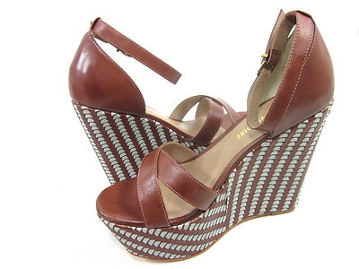 Pre-owned Pour La Victoire , Bonita Wedge Sandal, Cognac, Womens, Us Size 7.5 M, Eur 37.5 In Brown