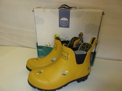 Joules 212647 Women's Wellibob Rain Boots Yellow Bees Size US6 ANKLE