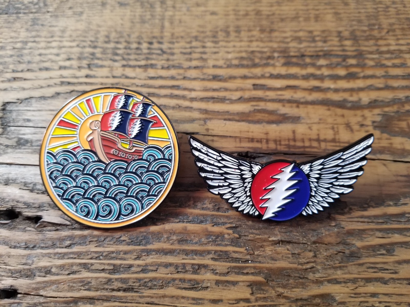 2 Grateful Dead enamel pins.  Comes with free sticker.