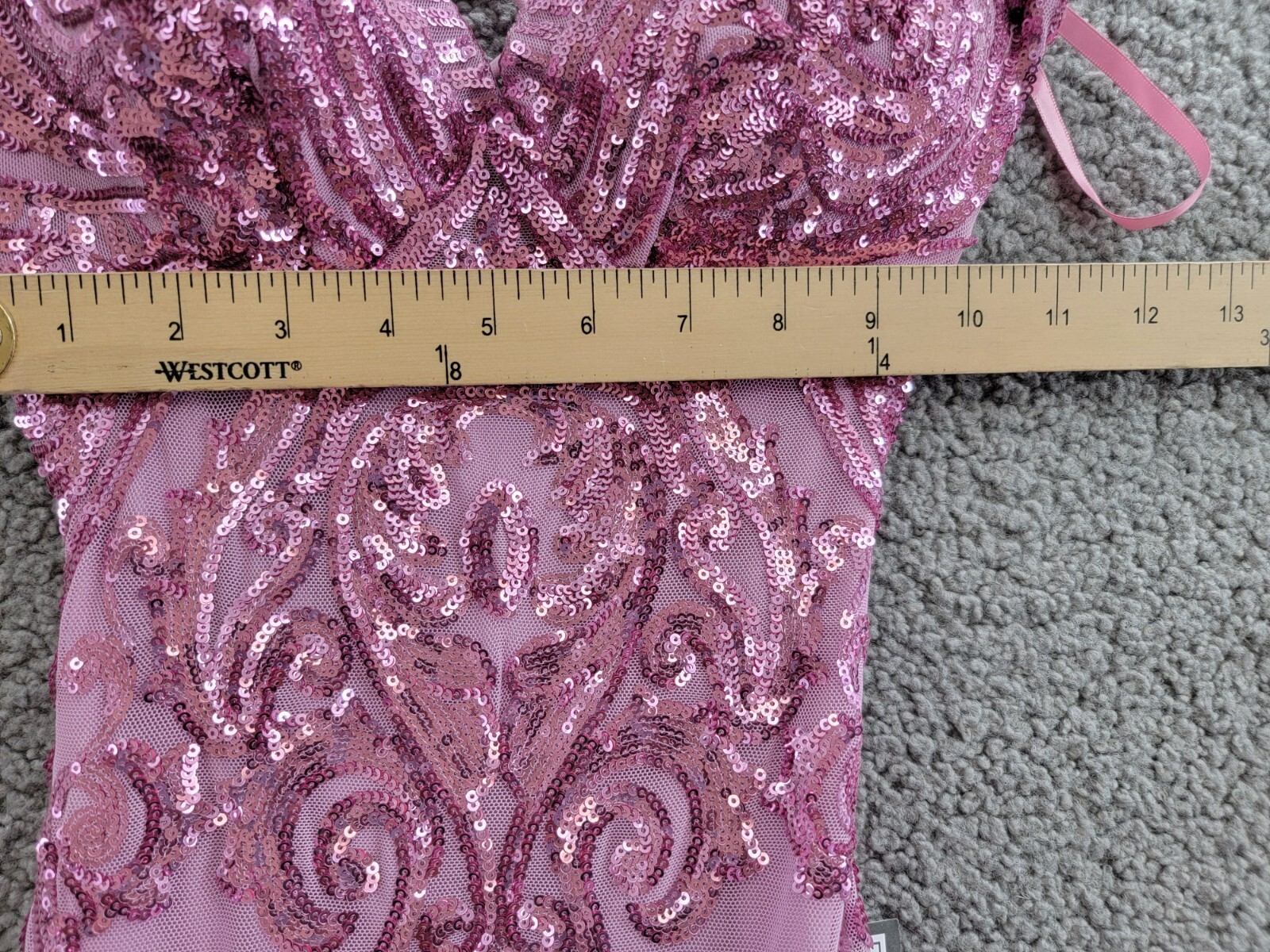 B Darlin Sequin-Pattern Floor-Sweeping Gown Juniors' 0 Dark Mauve Zip Closure - Picture 5 of 17