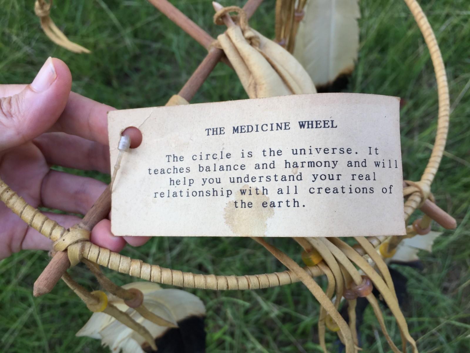 Handmade Medicine Wheel from CO WestFest 1994 W Feathers & Leather Pouch & Card