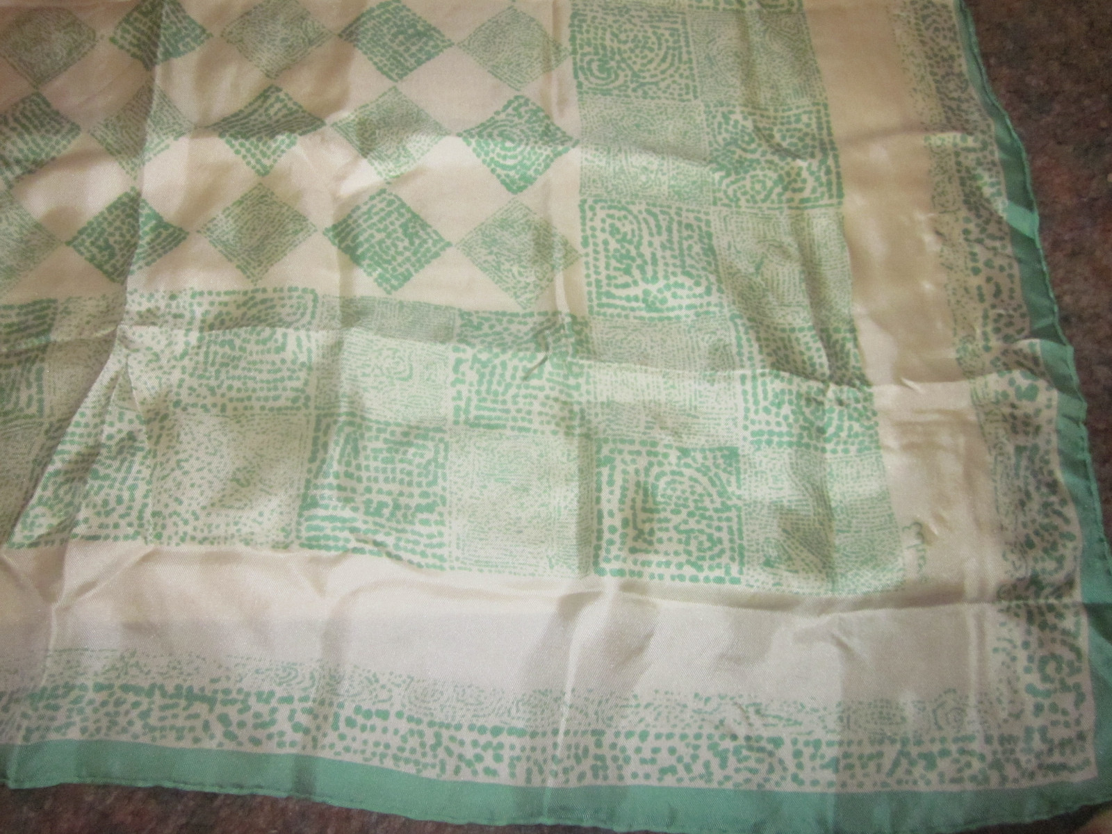 Vintage Echo Womans Scarf  30 X 30 Inches Tan & Green Color Older