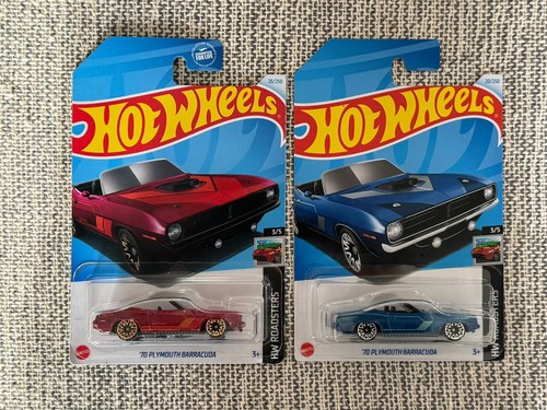 2024 Hot Wheels Blue 70 Plymouth Barracuda HW Roadsters Both