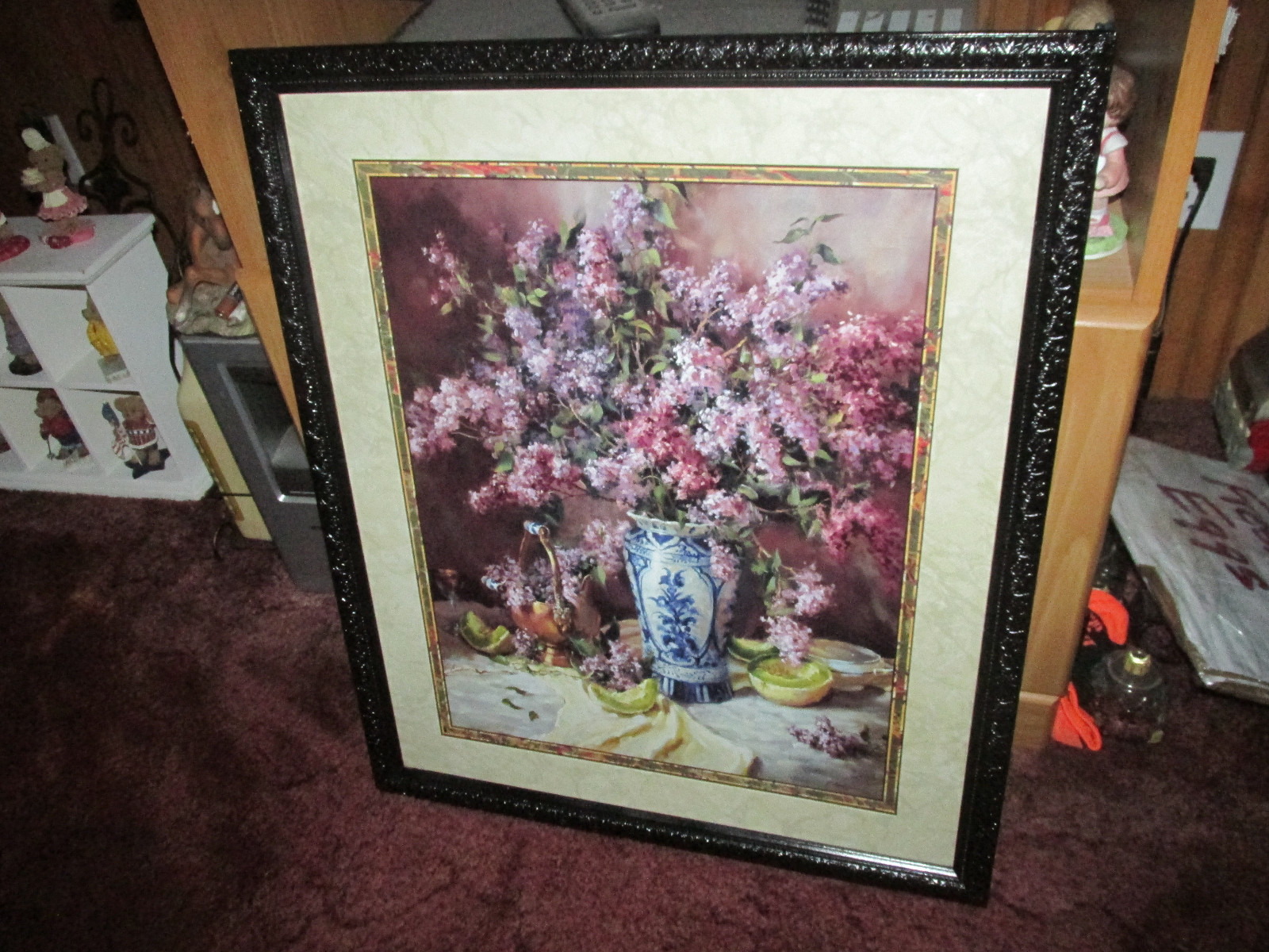 Vintage HOME INTERIORS Black Framed Floral Picture  25'  x  24''