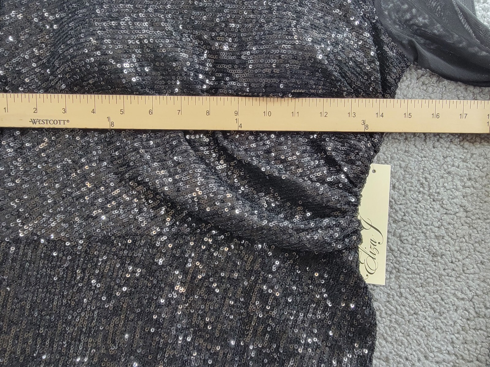 Eliza J Sequined Illusion Evening Dress Women's 10 Black Button Zip Closure L/S - Picture 6 of 18