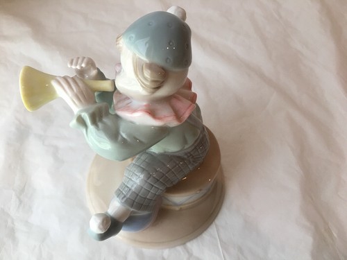 Clown Figurine Sitting With Horn Drum Ceramic 5.5