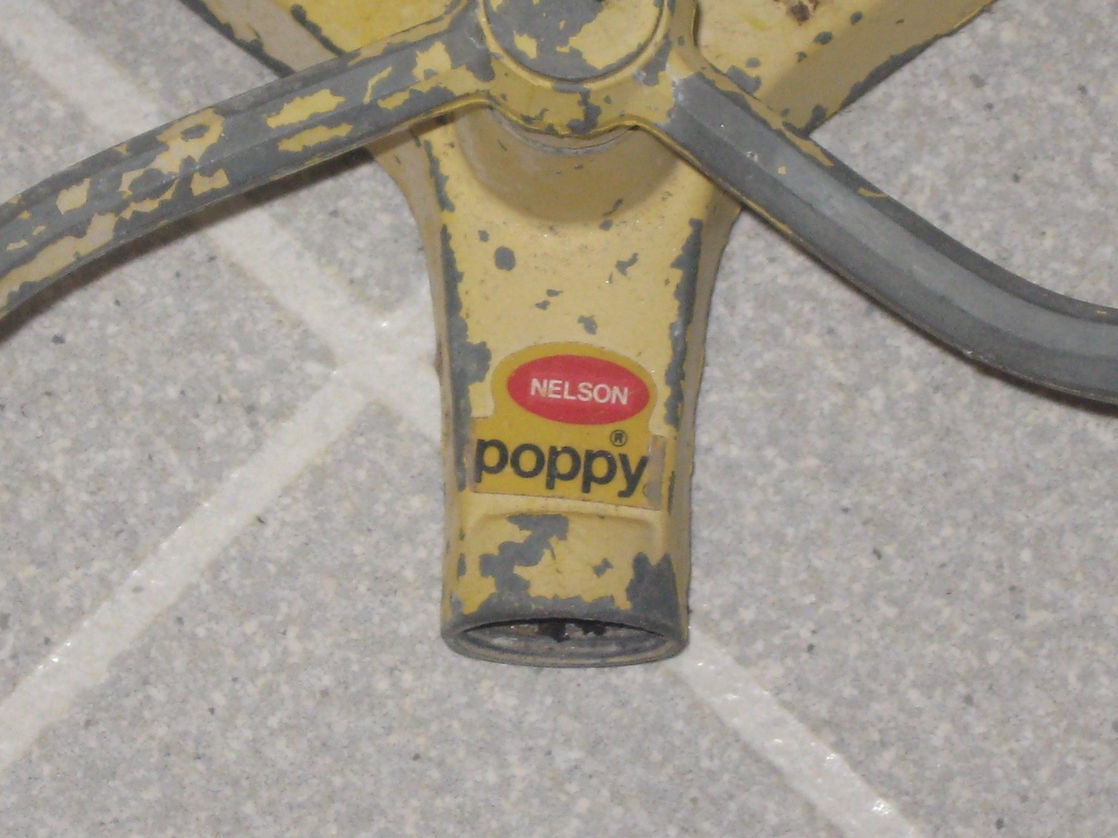 Vintage Old Nelson Poppy Yard Sprinkler Yellow with Black Wheels ORIGINAL OWNER