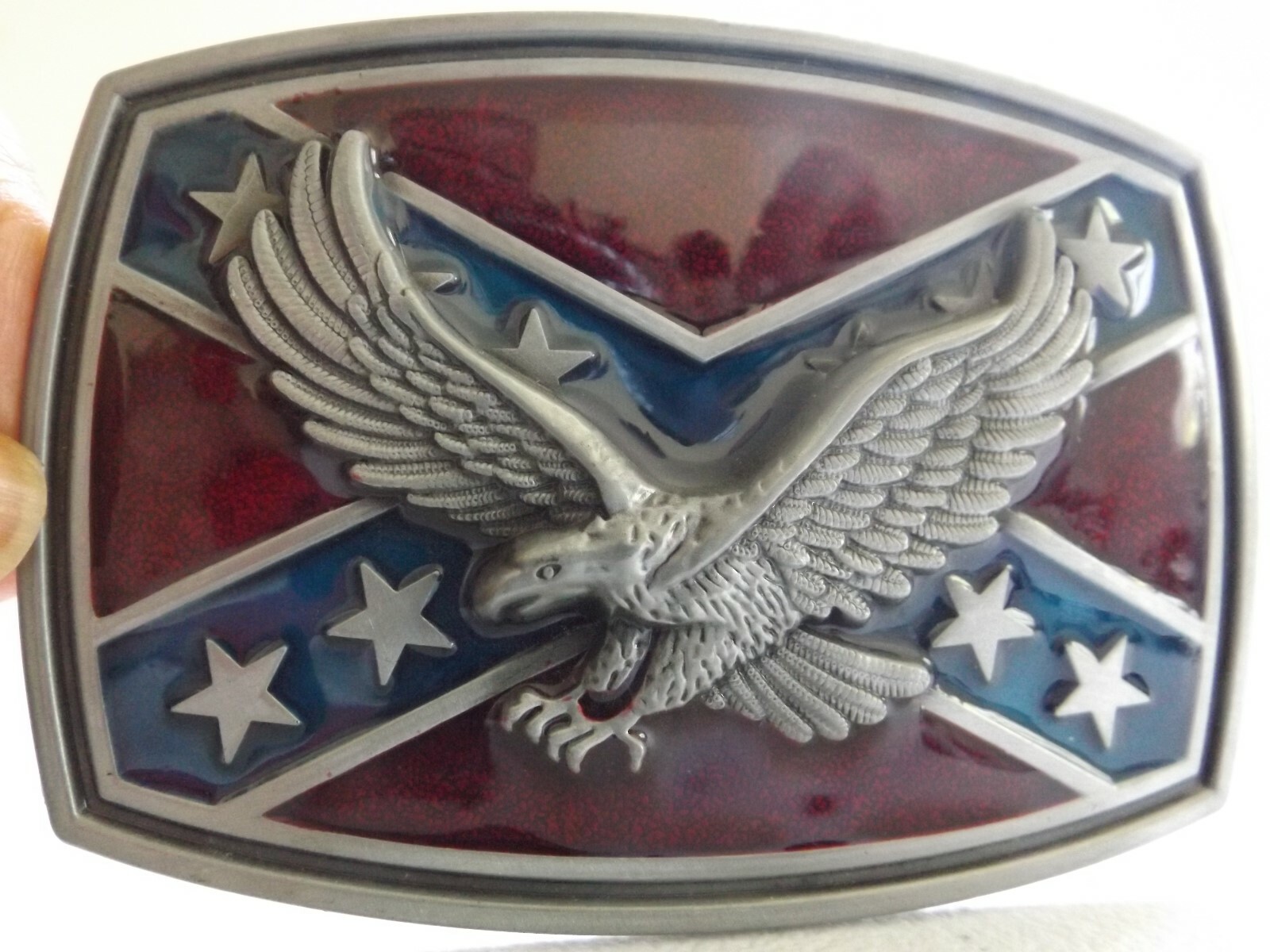Western Southern Battle Flag, Eagle, Pewter Tone, Color, Belt Buckle, NEW