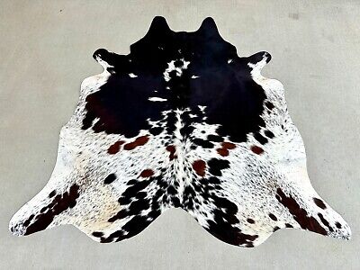 Cowhide Rug Tricolor Black Brown Western Decor Leather Accent Rugs Medium