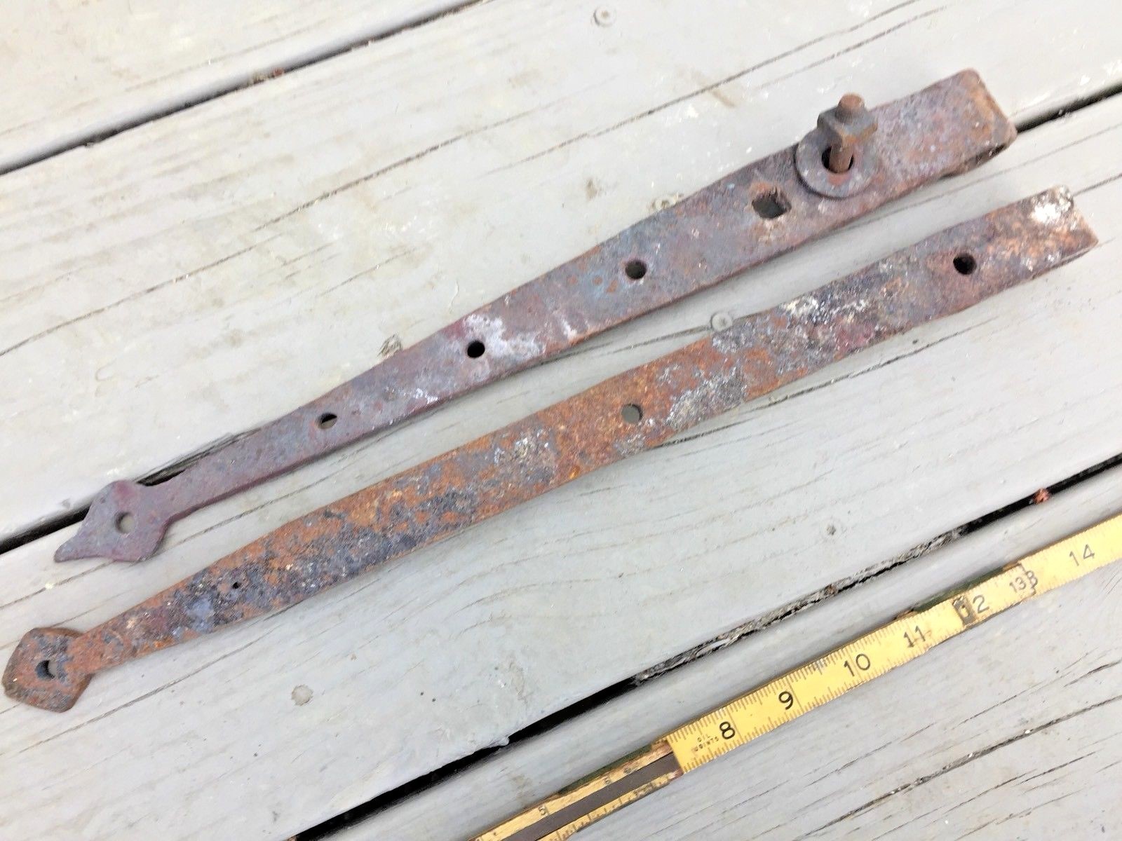 Six ANTIQUE HAND FORGED IRON STRAP HINGES 12-20