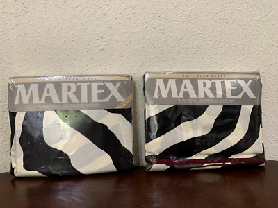 Martex Perry Ellis Night Zebra Full Flat Fitted Sheet Set No Iron Percale 1983