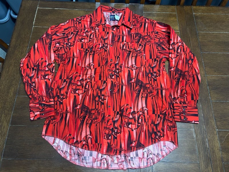 Vtg Wrangler Mens Western Long Sleeve Pearl Snap Shirt Horse Print Red Size XL