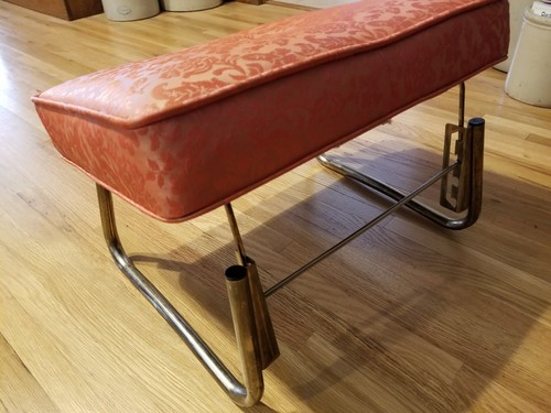 Vintage Mid Century ORANGE Hassock Adjustable Ottoman Foot Stool Vinyl FOOTSTOOL