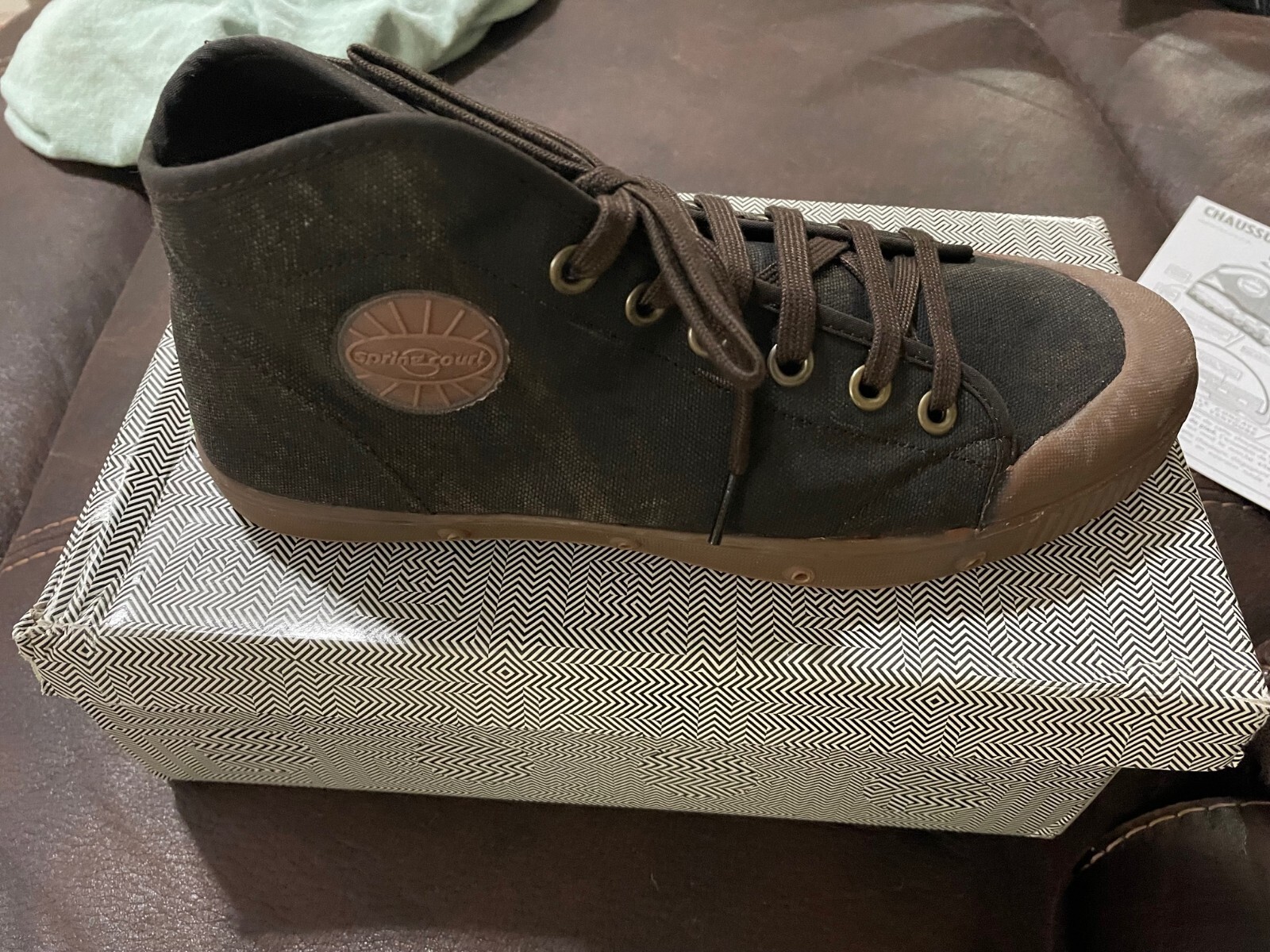 Pre-owned Spring Court Men's Polished Canvas B1 Midcut M Sneakers Dark Brown Size 43