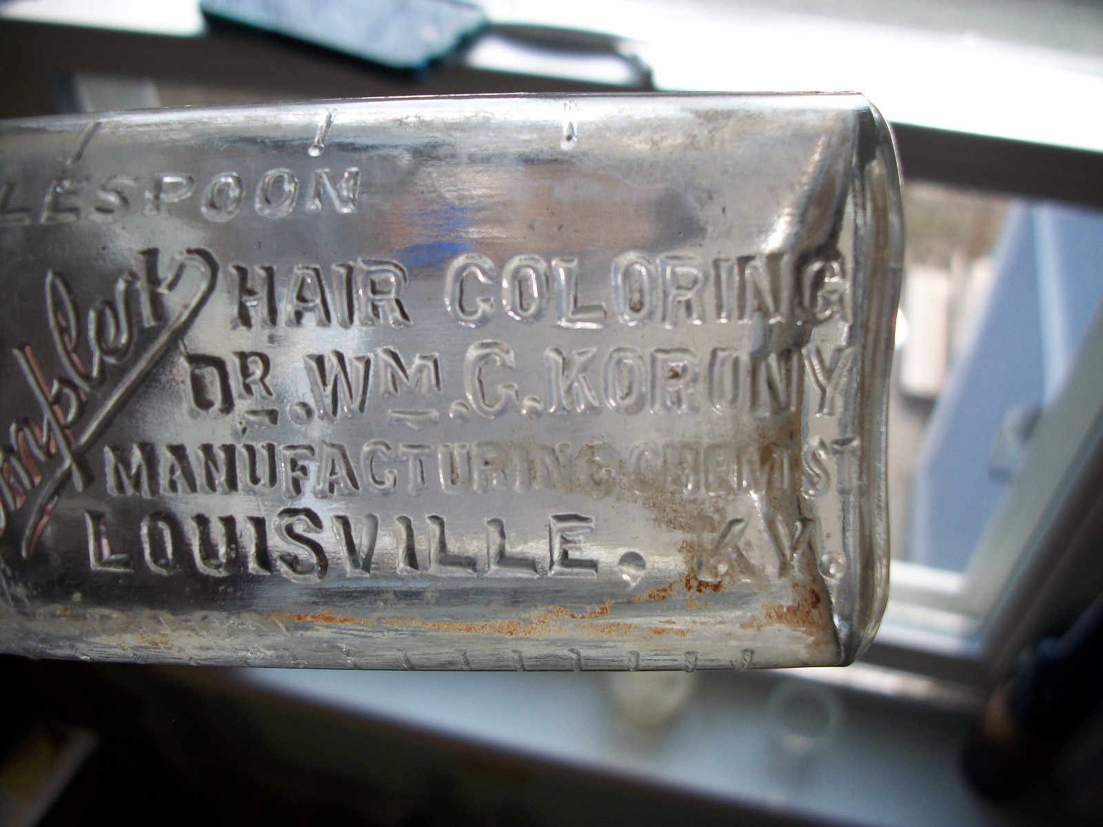 SIMPLEX HAIR COLORING DR WM G KORONY MFG CHEMIST LOUISVILLE KY GRADUATED BOTTLE