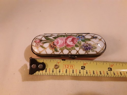 Limoges France Hand Painted Porcelain Trinket Box/Sewing Needle Box-artistsigned