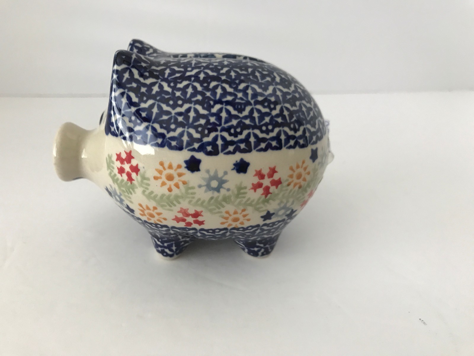 Polish Pottery Pig Piggy Bank / Christmas Garland Pattern / NWT