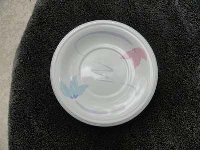 Studio Nova Double Up Pink Blue Flowers Gray Band on Rim White Saucer