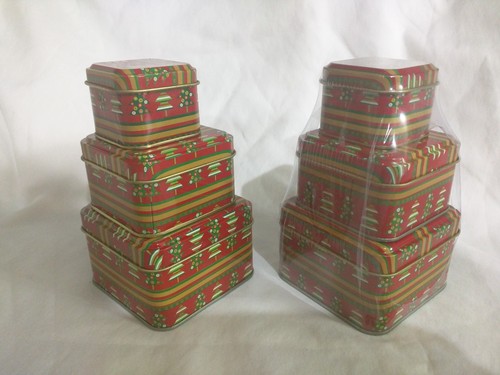 2 sets / 6  Mini Stackable Art Deco Christmas Holiday Tins Trinket Gift Cubes